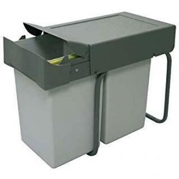Poubelle de cuisine coulissante 2 bacs 28 L gris
