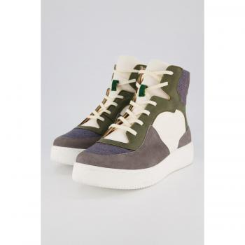 Sneakers donna alte in tessuto e cuoio, patchwork, verde, taglia 40