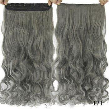 Extensions synthétiques ondulées 24 pouces à 5 clips, gris ombré