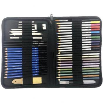 Set de croquis 51 articles : crayons bois, teintes, sac