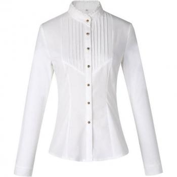 Blusa de manga larga blanca para oficina con detalles de encaje