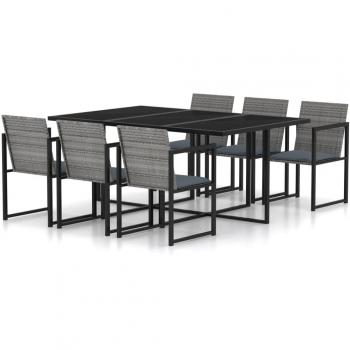 Mobilier de jardin 7 pcs avec coussins en résine tressée gris