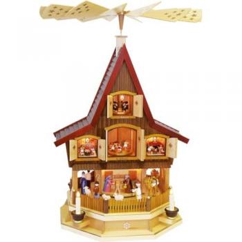 Seiffener Adventshaus-Pyramide mit Heiligem Familienmotiv