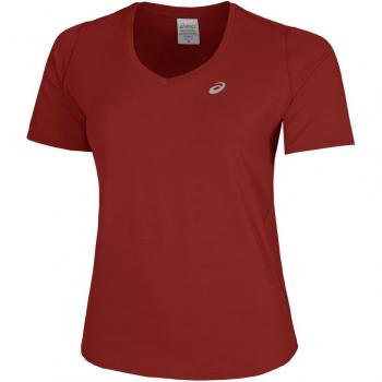 Asics Road Donna Rosso V-Neck Maglia Manica Corta