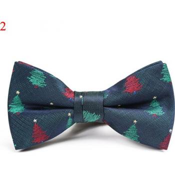 Corbata de Lazo para Niños, Navidad, Copos de Nieve y Árboles, 9cm x 4.5cm, Rojo y Azul