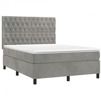 Boxspringbett mit Matratze und LED Hellgrau 140x200 cm Samt