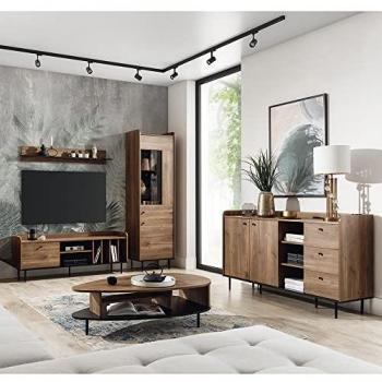 Retro Wohnzimmer Möbel Set VAREDO-132 in Eiche Nb., inkl. Wohnwand, Couchtisch und Sideboard