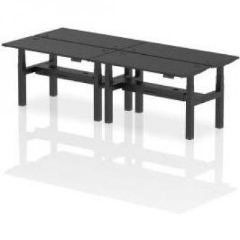 Dynamic Air Back-to-Back W1400 x D600mm Height Adjustable Sit Stand 4 Person Bench Desk With Cable Ports Black Finish Black Frame