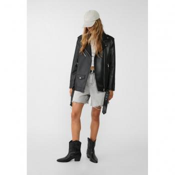 Stradivarius Giubbotto Oversize con Stile Biker Nera