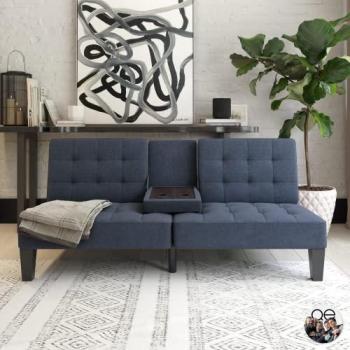 Adalynn Blue Linen Convertible Sofa Bed/Futon