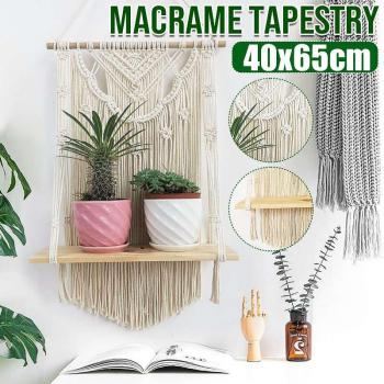 40x65cm Macrame Tapestry Wooden Floating Shelf