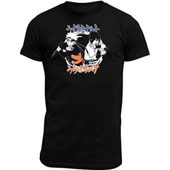 XL Black Naruto & Sasuke 100% Cotton T‑Shirt