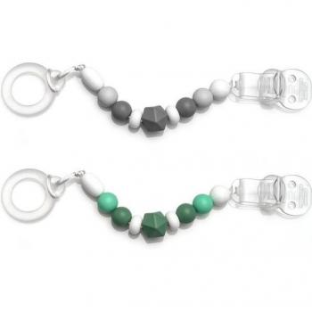 MiaMia Schnuller und Schnullerkette Set Grau Grün
