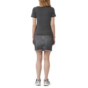 Schwarzes Ripp‑Optik T‑Shirt QS für Damen – Hüftbedeckend, M