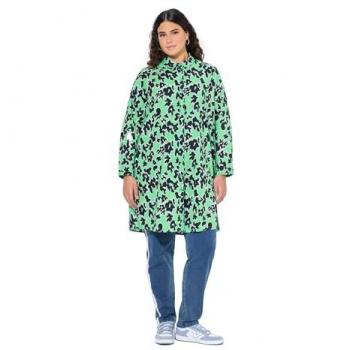 Damen Longbluse mit Blütendruck – Ulla Popken, Größe 62/64, Grün, Baumwollstoff