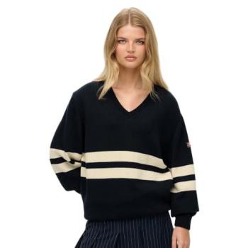 Pull oversize rayé col V femme Superdry Bleu L