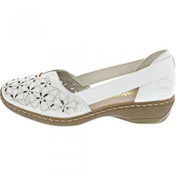 Rieker Ballerines Femme – Cuir blanc, motif fleurs, talon 4 cm