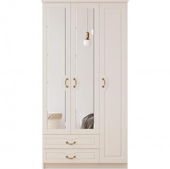 EVUHOME 3-Door Anne Wardrobe with Mirror and Drawers