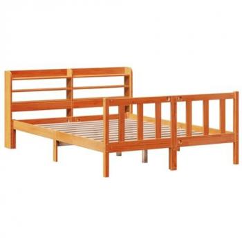 Small Double Bed Frame with Headboard Wax Brown 120x190 cm