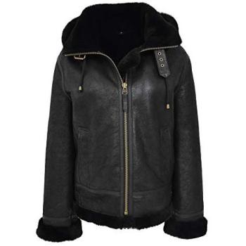 House of Leather Naomi Women's Genuine Sheepskin Pilot Jacket – Brown/Black, 16 in, Size 22