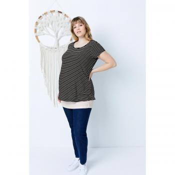 Maglia lunga a righe, doppio strato, Donna, Blu, Taglia: 20/22, Cotone