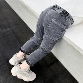 Pantalon DFXD Coton Hiver Kids Plus Velvet Thickening Denim Taille Élastique Crayon Garçons Filles 2-7Y
