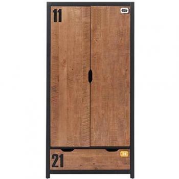 Armoire 2-portes Alex en Pin Massif et MDF Brun/Noir
