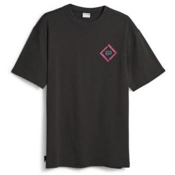 T‑Shirt Puma Preto com Logotipo Downtown em Rosa