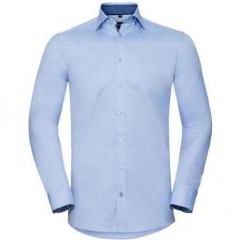 Russell Camisa de Hombre Formal de Manga Larga con Detalle de Espiga en Contraste