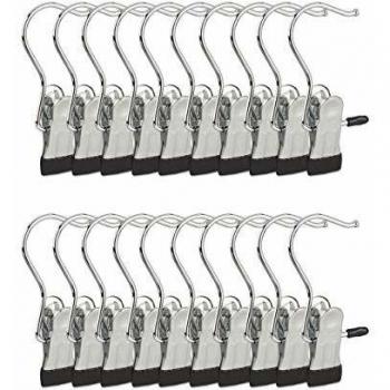 Rubberized Metal Clip Coat Hangers Set of 20, Silver/Black