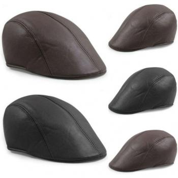 Männer PU Leder Baskenmütze – Flachkappe Ballon Cabbie, Tafel‑Bäcker‑Junge‑Hütte-Gatsby‑Efe
