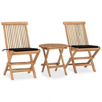 VidaXL Set di Mobili da Giardino Pieghevoli con 3 Pezzi e Cuscini in Teak Massello
