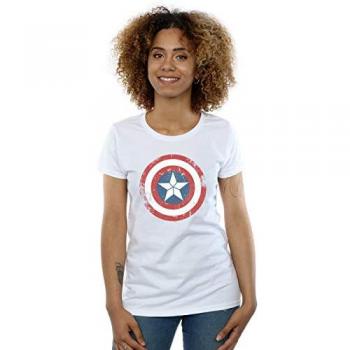Captain America Civil War Distressed Shield Top – Womens S (White)