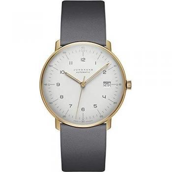 Junghans 'Max Bill' Stainless Steel and Leather Watch with Off White and Gray Strap