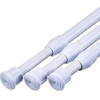 MUHOO Three-Piece Adjustable Curtain Rod Set – Drilling‑Free Spring Tension Rods (24.4‑43.3 in) – White