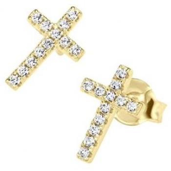 Paar Ohrstecker SMART JEWEL Kreuz mit Zirkonia, Silber 925, gold