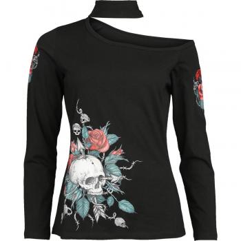 Svart Långärmad Rock Rebel Topp med Skalle och Rosor