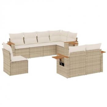 Ensemble de salon de jardin 8 pcs beige en résine tressée