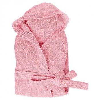 Accappatoio Rosa Spugna 100% Cotone con Cappuccio e Tasche XXL