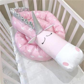 Paragolpes de cuna de algodón unicornio rosa