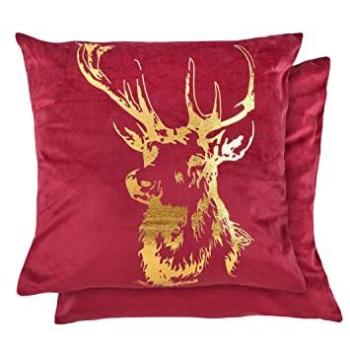 Foil Print Velvet Stag Bordeaux Red Couch Cushion Covers – One Size