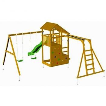 Parque juegos infantil de madera Teide XL con puente y columpio doble