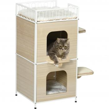 Mansión de Gatos de Madera con Cama y Rascadores