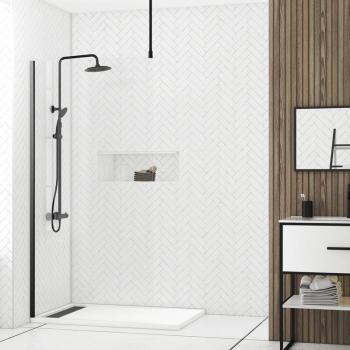 Aurlane Mampara de Ducha 100x200 cm Vidrio Transparent con Profil + Barra Negra – Freedom 2 Black