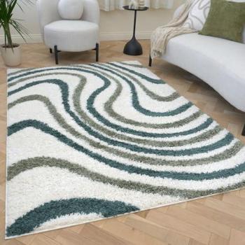 Unisex Moodi Wavy Green Rug – 80 × 150 cm, Soft Shagpile