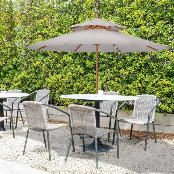Outsunny 2.7m Double Tier Umbrella with Wooden Parasol