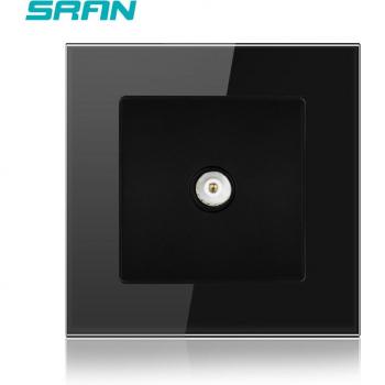 SRAN 86mm x 86mm Black Tempered Glass Panel with TV Outlet A601-01B