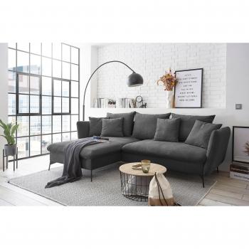 ANDAS „LIVORNO“ L‑Form Ecksofa 258 cm – Schlafbett mit 139/224 cm Kasten – Samtveredert