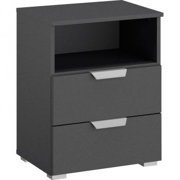 Nachtkommode ORIAS „Rauch“ Grau – Holzwerkstoff, 2 Schubladen, Nische