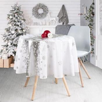 Nappe de Noël Flocon d'Argent – Taille 160 cm, Format Rectangulaire ou Rond